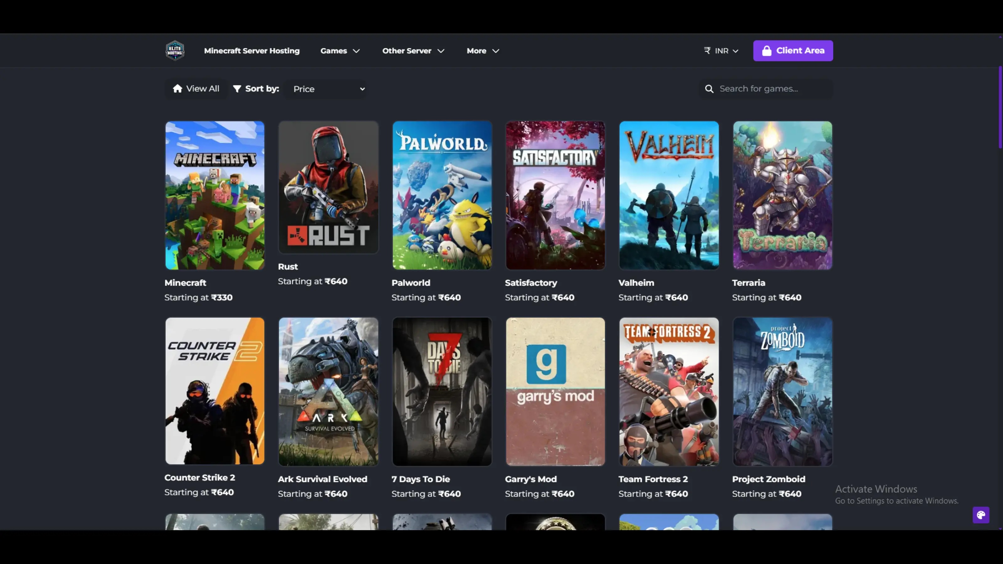 Games Selection Page