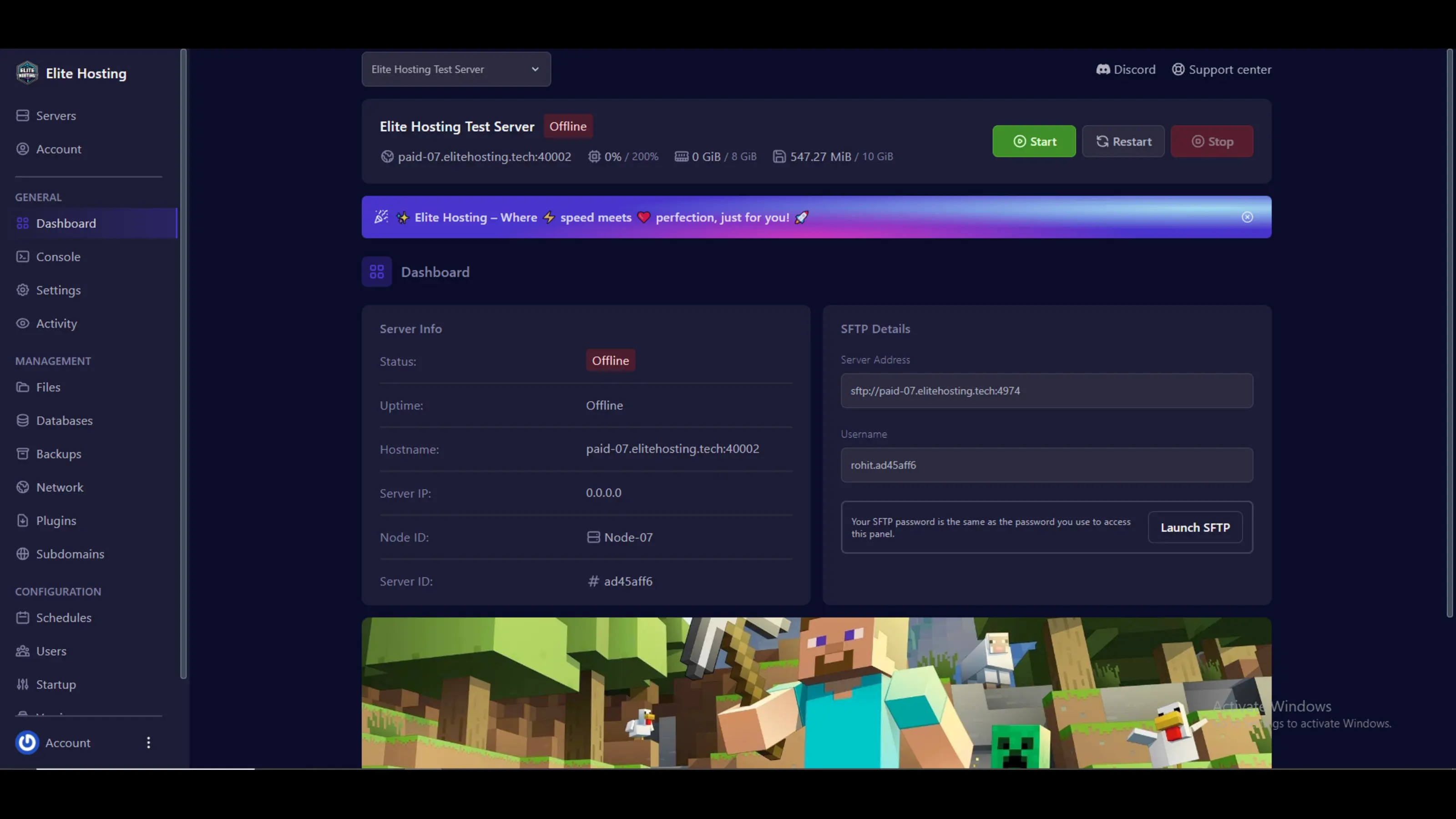 Addons Center in Game Panel