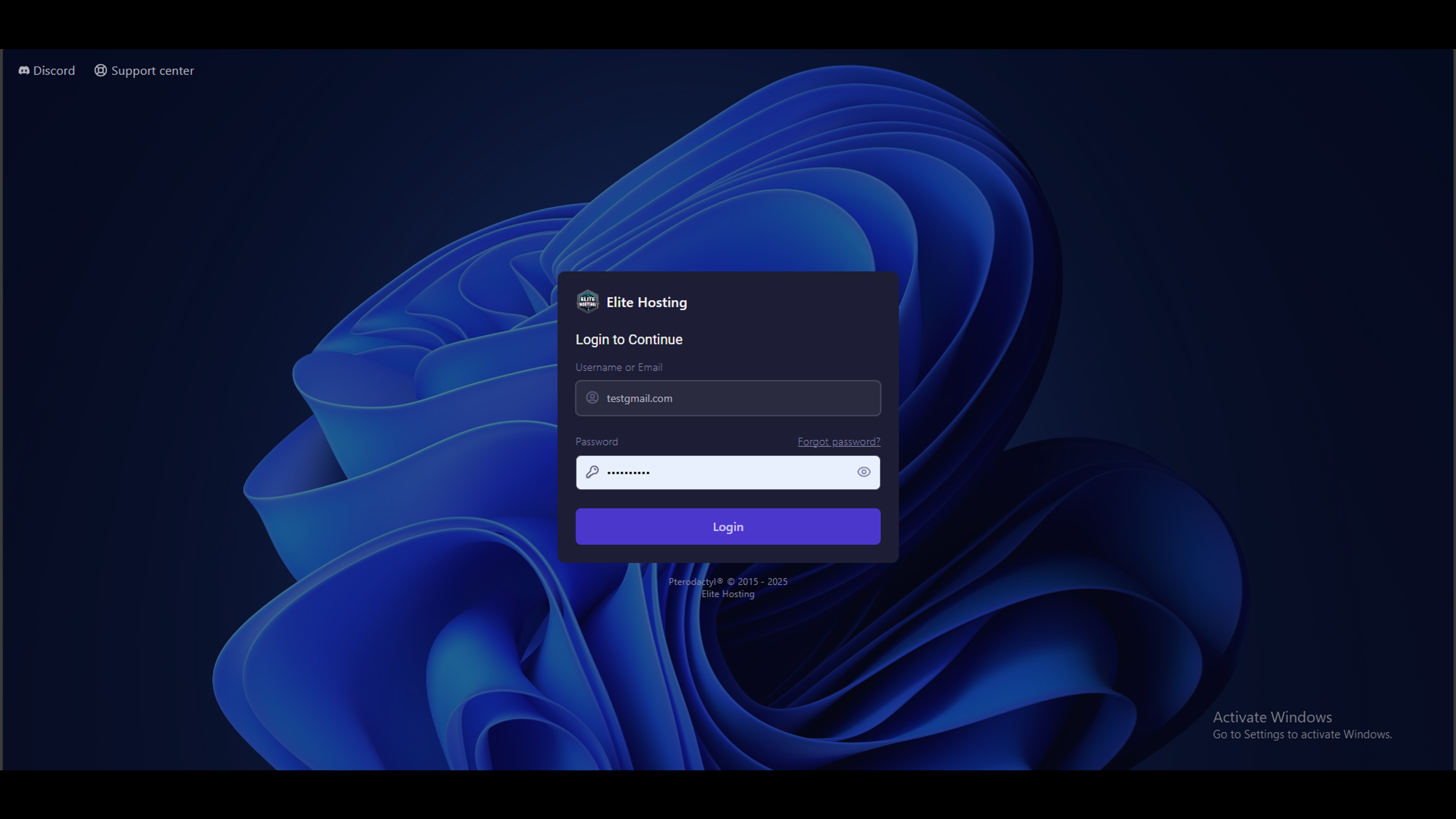 Game Panel Login Page