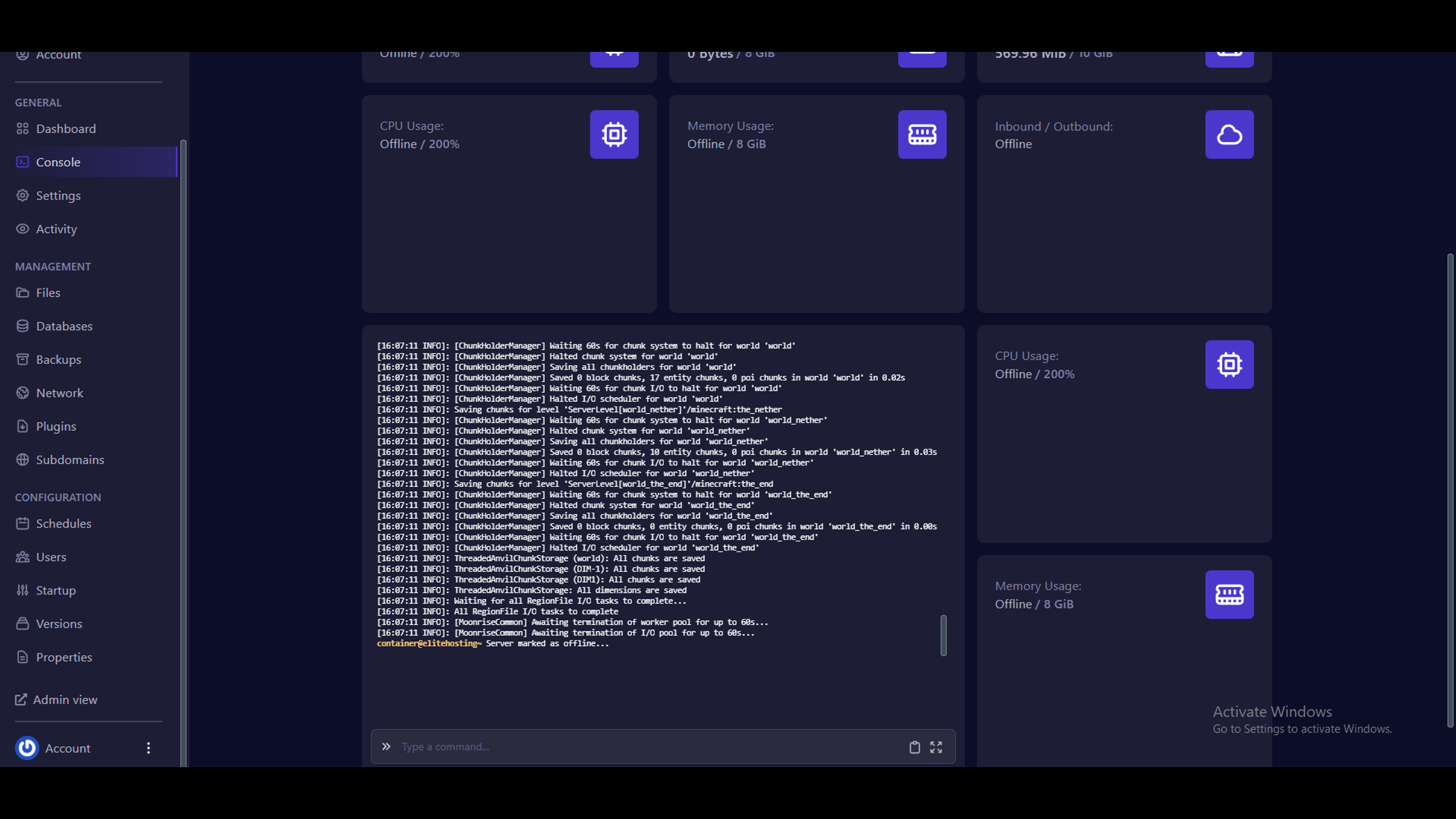 Stop Server in Game Panel