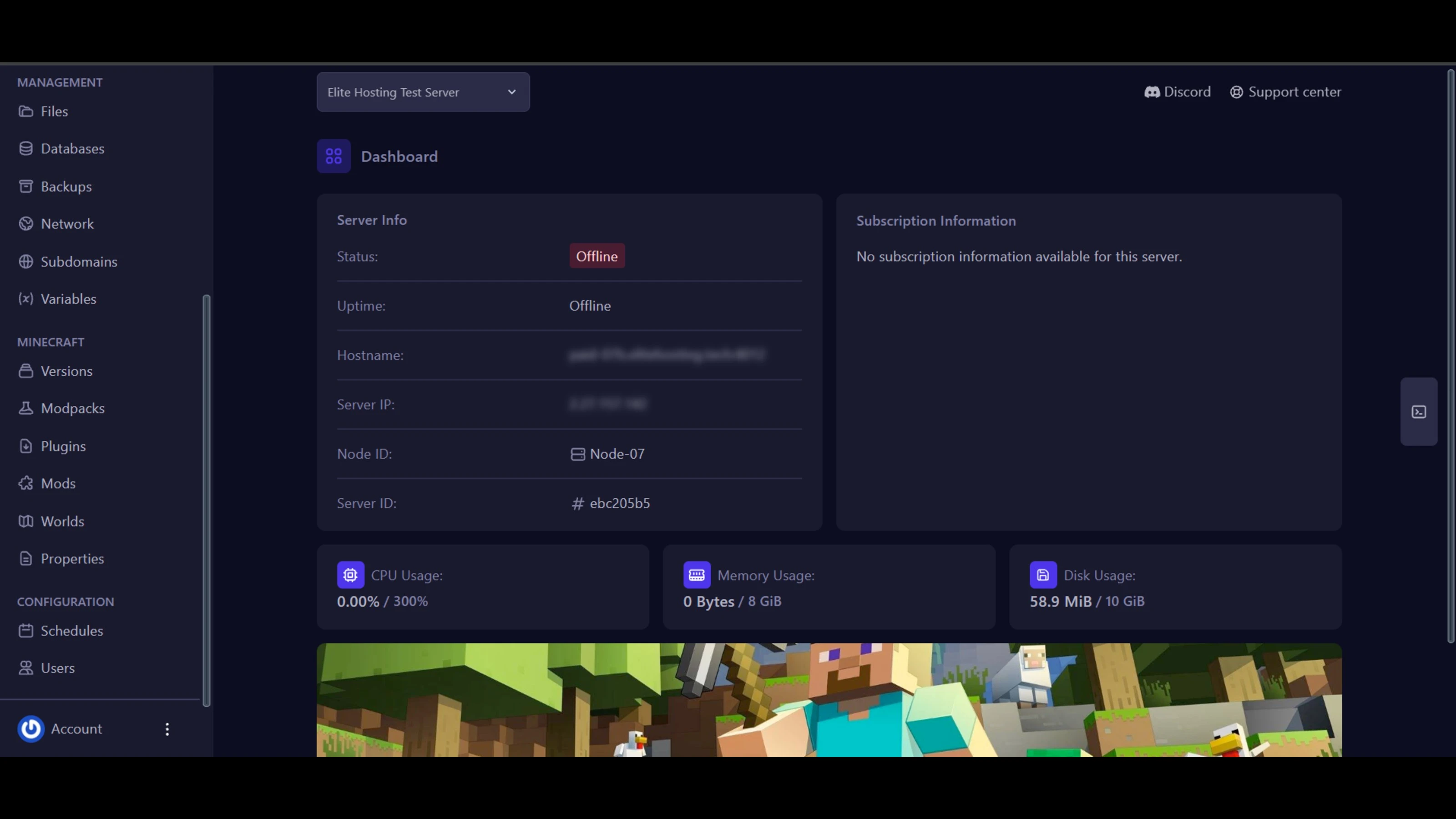 Addons Center in Game Panel